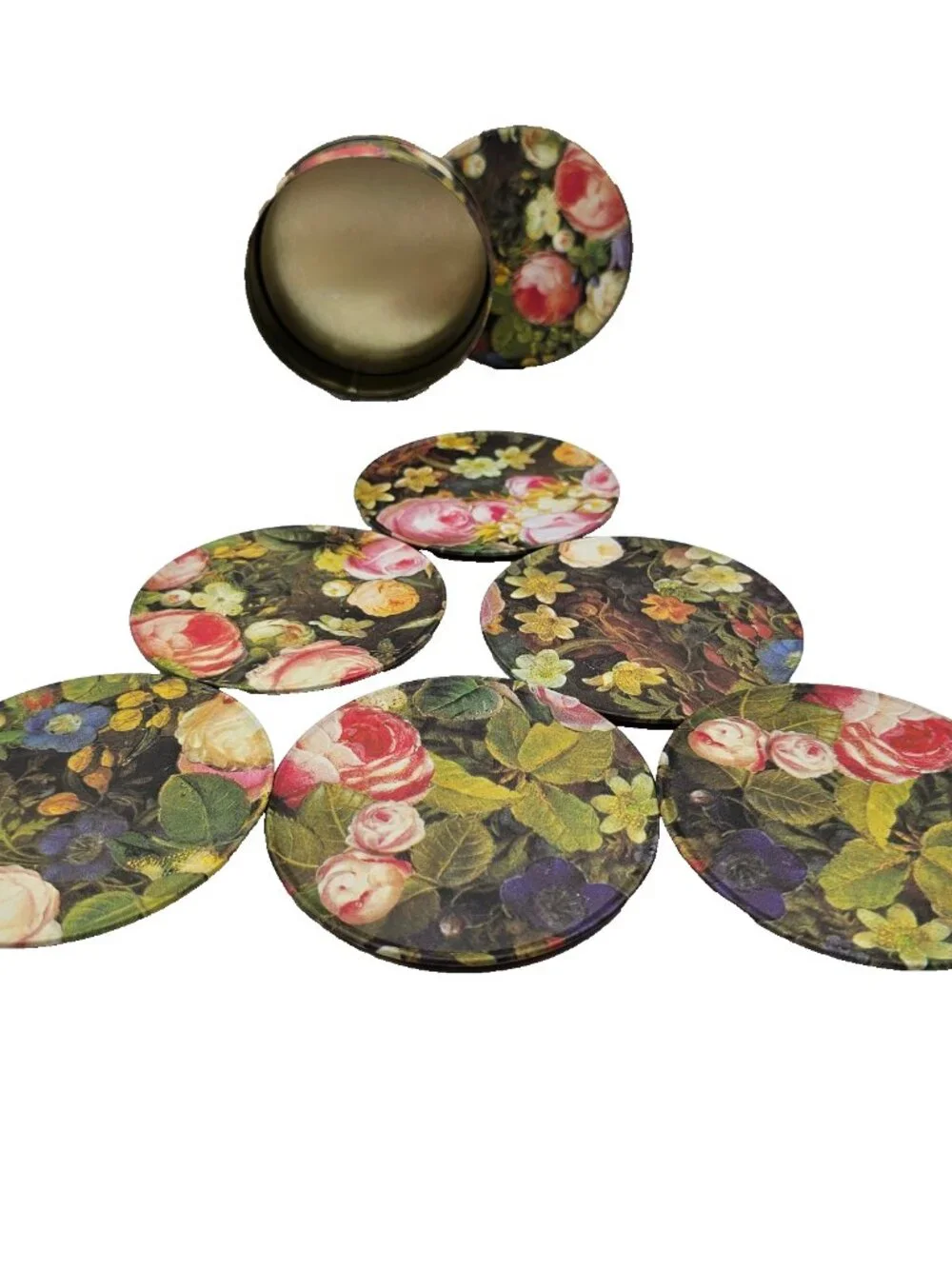 Set of 6 Drink Coasters and holder in Bright Floral